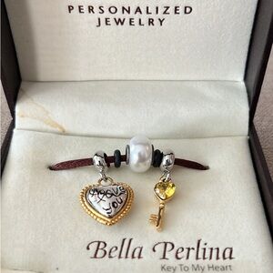 Bella Perlina Heart and Key Bracelet with Gold and Silver Charms